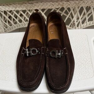 Salvatore Ferragamo Dark Brown Loafers with Silver Buckle